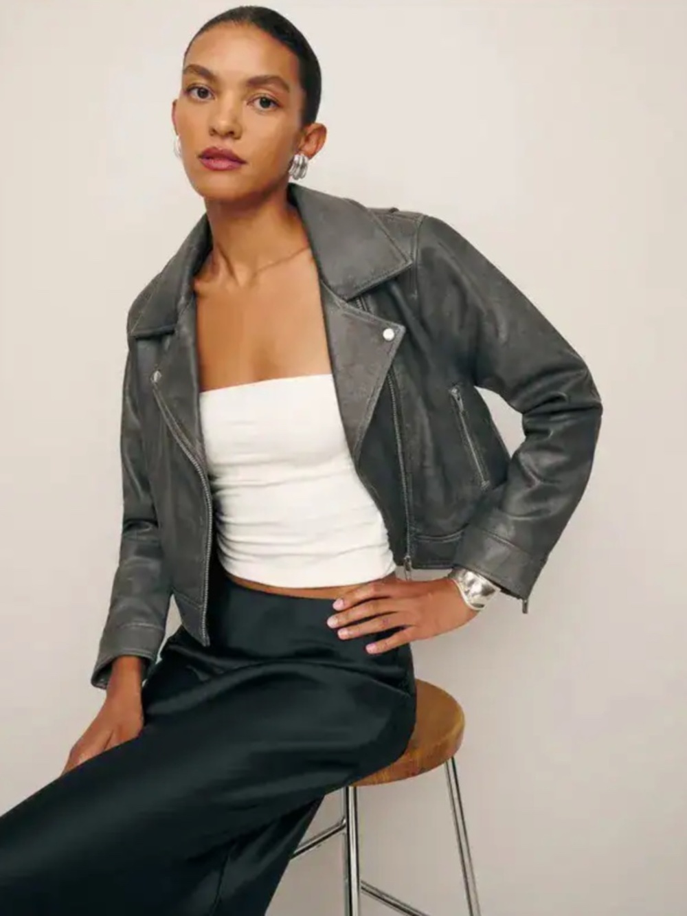 VEDA @ REFORMATION Hoyt Distressed Leather Moto Jacket